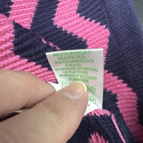 Lilly Pulitzer Girls Pink & Navy Chevron Pattern Short Sleeve Cotton Dress Sz L - Picture 7 of 9